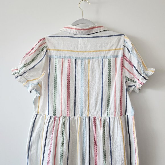 dRA Los Angeles Rainbow Striped Button Down Midi Dress 100% Cotton Size L - Picture 8 of 17